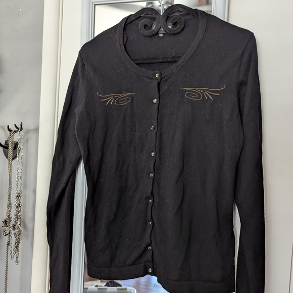 Sourpuss Sweaters - Black Cardigan with Gold Embroidery